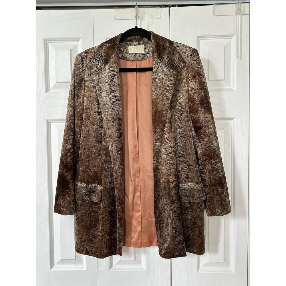 Cache Blazer Jacket Womens 8 Brown Black Animal Print Mid Length Vintage